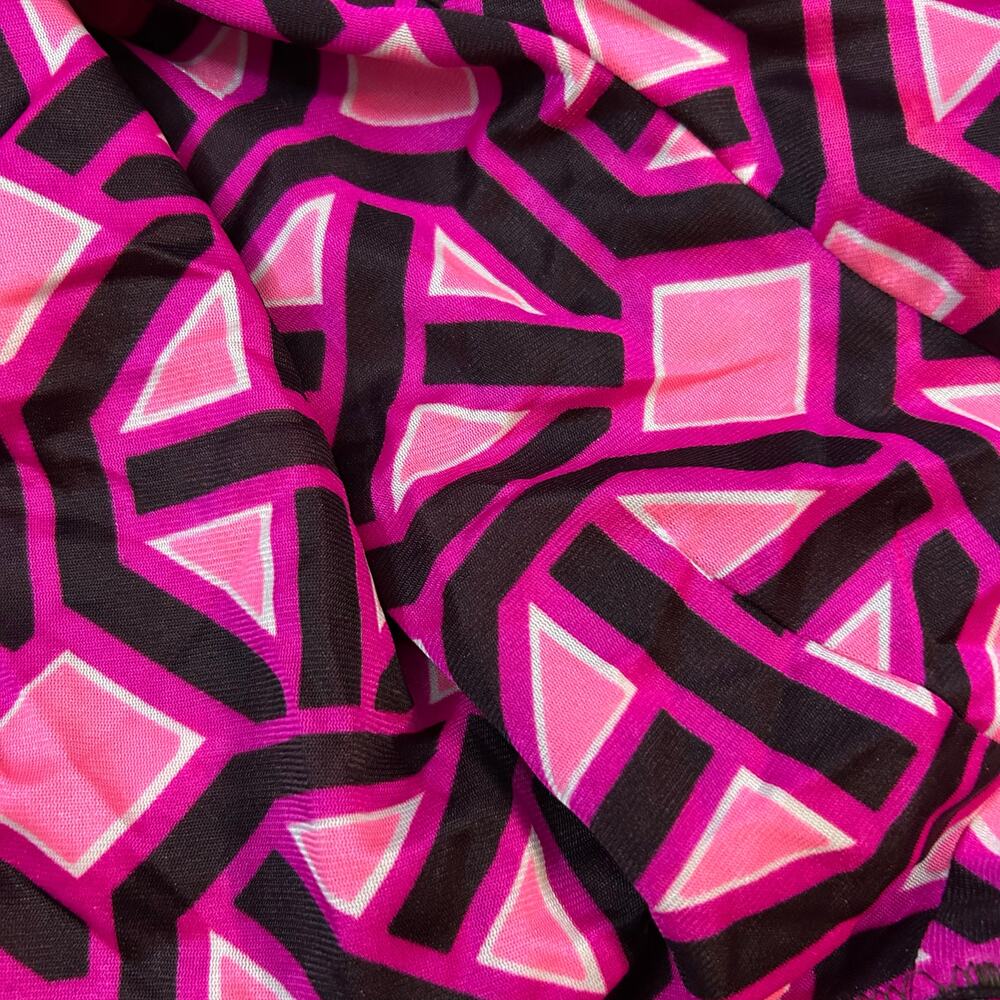 Vintage 70s Geometric Maximalist Top Womens Medium Pink Black Bold Boho Hippie - Picture 2 of 3